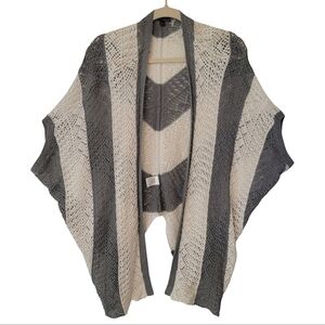 Gray and White Striped Crochet Poncho Sweater with Dolman Sleeves